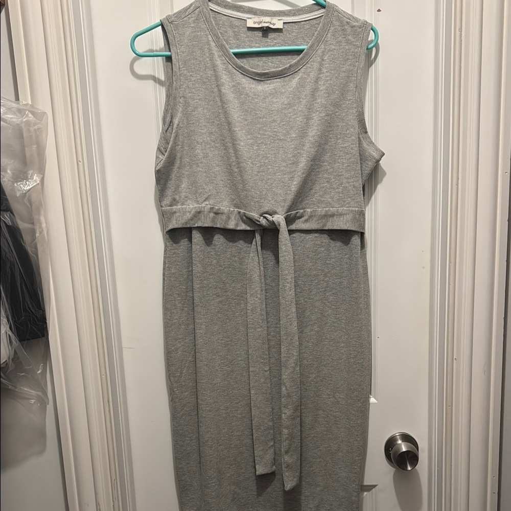 Gray Sleeveless Maternity Sheath Midi Dress